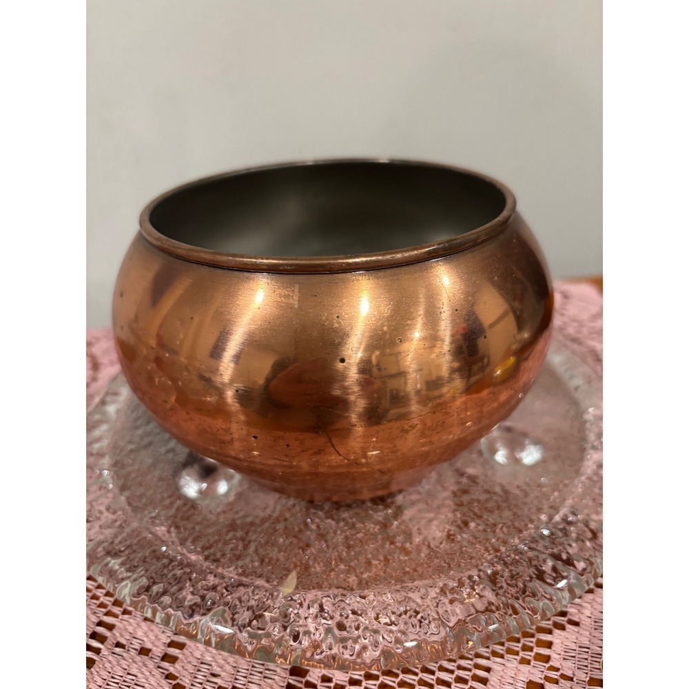 Vintage 1984 FTDA Copper Bowl Planter Round Metal Decorative Catchall Taiwan